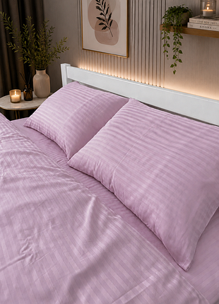 Комплект постільної білизни, страйп-сатин, 100% бавовна, пудра