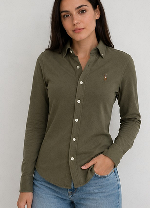 Жіноча сорочка ralph lauren knit oxford хакі xs оригінал