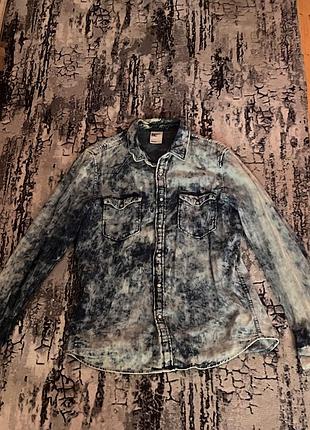 Варена джинсова сорочка h&m &denim (розмір m) / чоловіча джинсовка acid wash вестерн на кнопках