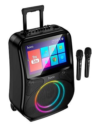 Акустика-караоке hoco rgb outdoor karaoke bt speaker with dual microphone and display with 800p display ds71 |bt5.0, usb/aux/tf,