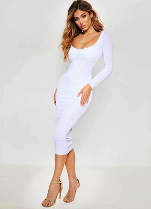 Распродажа платье prettylittlething миди рубчик с вырезом сердечком