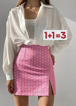 1+1=3 🎁 яркая мини юбка с разрезом в цветочный принт от river island