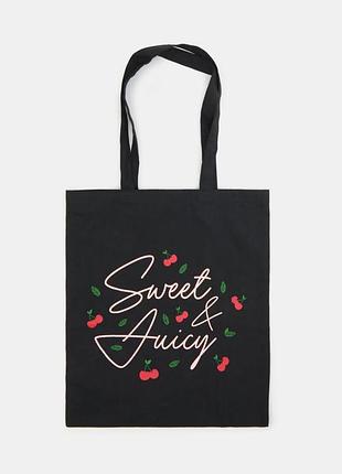 Чорний шопер «sweet & juicy» з вишнями, новий з биркою