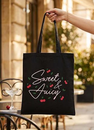 Чорний шопер «sweet & juicy» з вишнями, новий з биркою