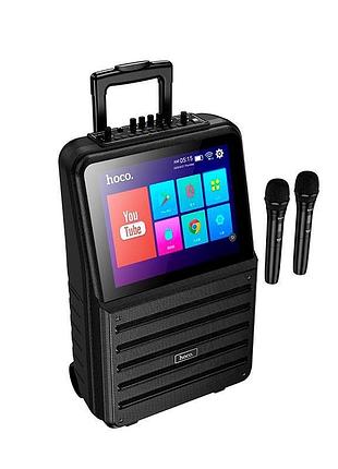 Акустика-караоке hoco spacious outdoor karaoke bt speaker with dual microphone and 768p display ds70 |bt5.0, usb/aux/tf, 60w, 3h,