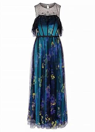 Сукня максі з квітковим принтом від one collection синього кольору