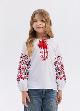 Вишиванка для дівчинки жоржина ,,тканина біла, орнамент червоно-чорний