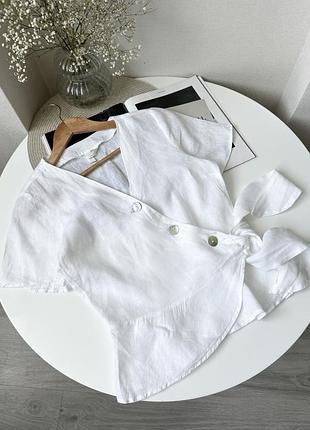 Біла лляна блуза топ на завʼязці h&m