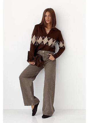 Коричневые женские широкие джинсы палаццо wide leg р.38 s s stradivarius коричневое широкие джинсы