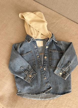 Джинсова сорочка-куртка zara kids з капюшоном