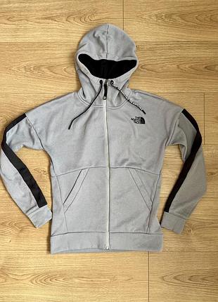The north face зіп-худі сіре з чорними вставками на рукавах хс xs