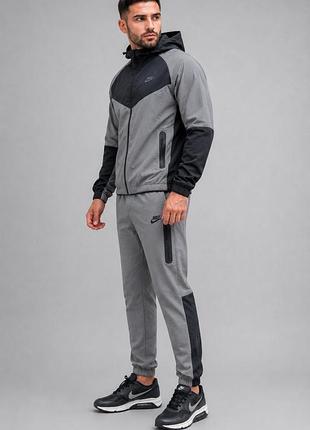 Чоловічий спортивний костюм nike tech fleece демісезонний плащівка жатка графіт весна-осінь з капюшоном,мембранна тканина