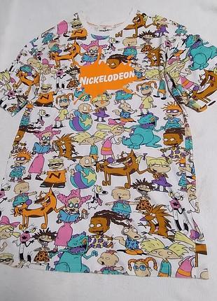Біла футболка nickelodeon із зображенням персонажів мультфільмів 90-х років
