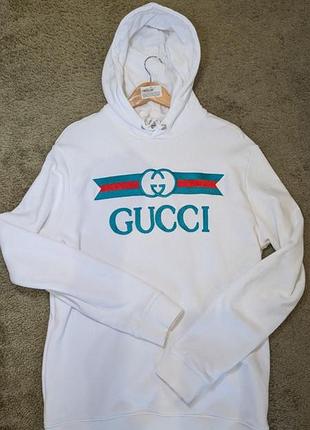 Белое худи с вышитым лого gucci