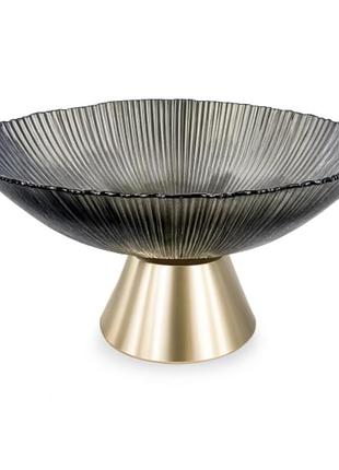 Фруктовниця скляна "gold & grey" 15 см на золотій ніжці