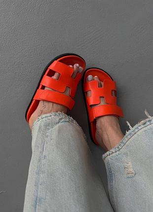 😍 жіночі шльопанці herme s chypre orange leather premium