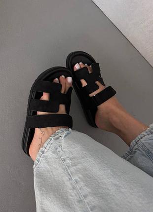 😍 жіночі шльопанці hermè s chypre black suede premium (9)