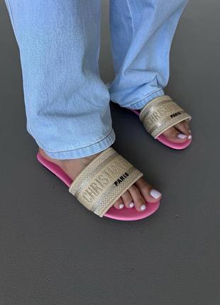 😍 жіночі шльопанці dio r dway slides | candy pink leather premium