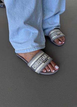 😍 жіночі шльопанці dio r dway slides | light grey leather premium