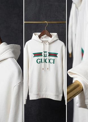 Біле худі з вишитим лого gucci