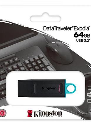 Usb-накопитель kingston dt exodia 64gb usb flash drive 3.2 64 гб black / teal