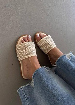 😍 жіночі шльопанці mi u mi u light cream slides (9) 💛