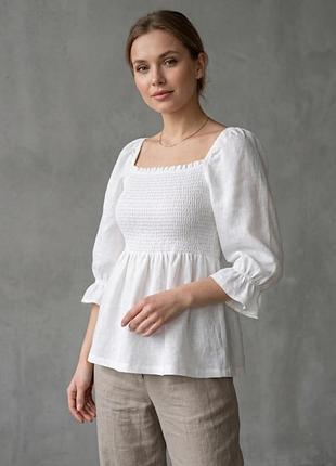 Жіноча сорочка блуза m&s білого кольору із льоном у складі розмір 12