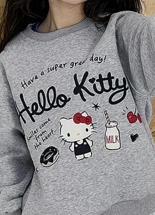 Новий теплий світшот для дівчинки hello kitty (розмір 110, світло-сірий меланж)
