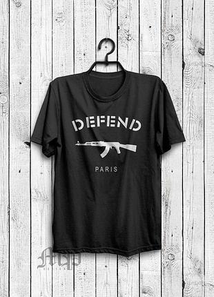 Чорна бавовняна футболка defend paris