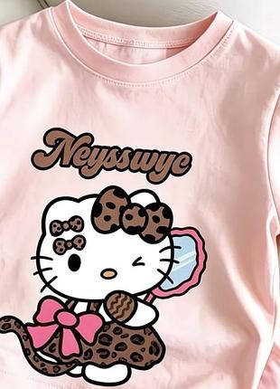 Нова літня футболка для дівчинки hello kitty з леопардовим принтом (розмір 100, бавовна)