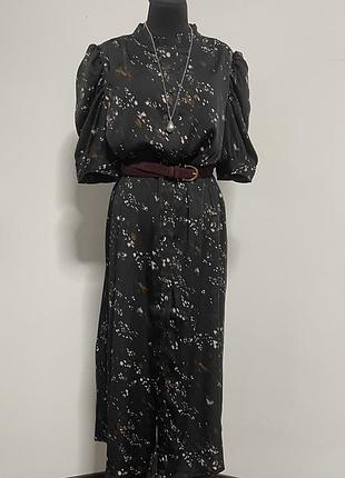 Dkny printed satin puff-sleeve midi dress сукня