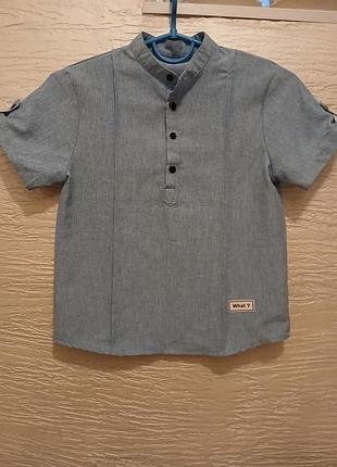 Стильная летняя рубашка для мальчика (голубая, джинсовый эффект)