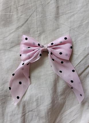 Заколка приколка бантик polka dot рожева в горошок джирай кокет