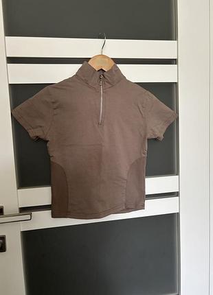 Prettylitllethings xs/s мокко коричнева базова топ футболка з комірцем стійка на змійці натурального складу базова