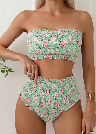 Купальник в квітковий принт на резинці shein 3xl