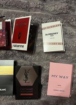 Сет пробників парфумів gucci rabbane burberry armani montane ysl