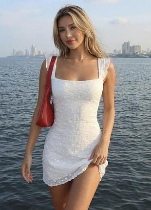 Біле плаття міні з мереживом / літнє / жіночне