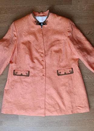 Льняной оранжевый жакет от bauer на подкладке из вискозы, размер 2xl-3xl.