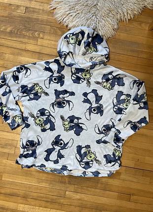 Оверсайз худі‑плед домашній одяг disney primark. фліс, принт stitch, капюшон, розмір xs.