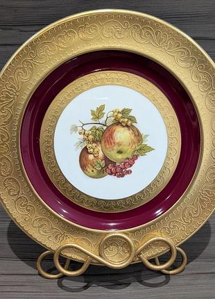 Вінтажна тарілка heatherley fine bone china england, позолота, фрукти