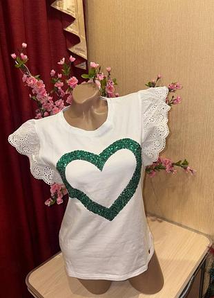 Хлопковая футболка с кружевными рукавами-крылышками mode ana p.m