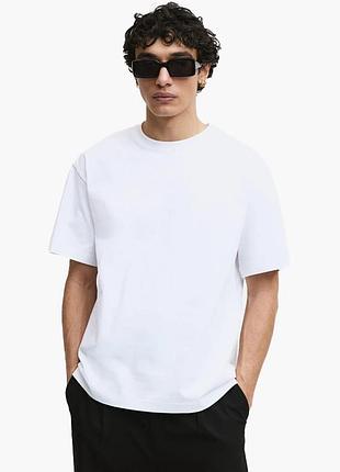 Футболка чоловіча h&m loose fit t-shirt white 608945001