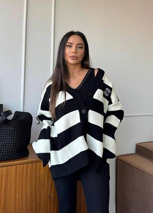 Кофта у смужку кардиган miu miu чорно білий