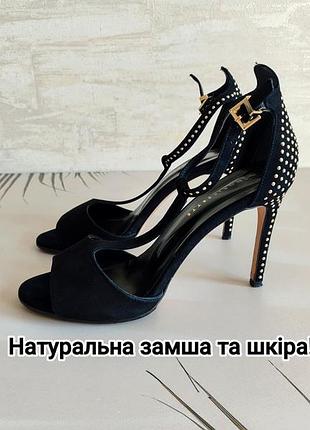 Натуральная замша и кожа! черные босоножки на каблуках от morissette