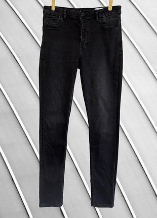 Мужские черные джинсы slim fit denim co w34 l34 l xl 50 52 оригинал деним ко узкие слимы зауженные на пуговицах 52