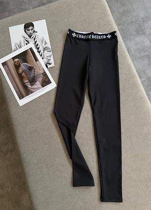 Чорні лосини легінси chrome hearts з лого резинкою