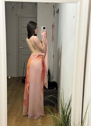 Zara сатинова сукня з принтом | рожева максі сукня | сукня-комбінація | на тонких бретелях