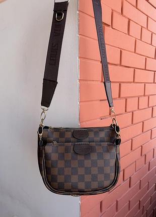 Сумка подвійна louis vuitton-з фірмової канви,жіноча, класична,коричнева,через плече