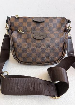 Сумка двойная louis vuitton-из фирменной канвы,женская, классическая, коричневая, вырез плечо
