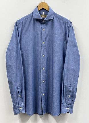 Luigi borrelli luxury vintage hapoli чоловіча блакитна джинсова сорочка класична повсякденна базова офісна італія ручна робота sartorial р. s m